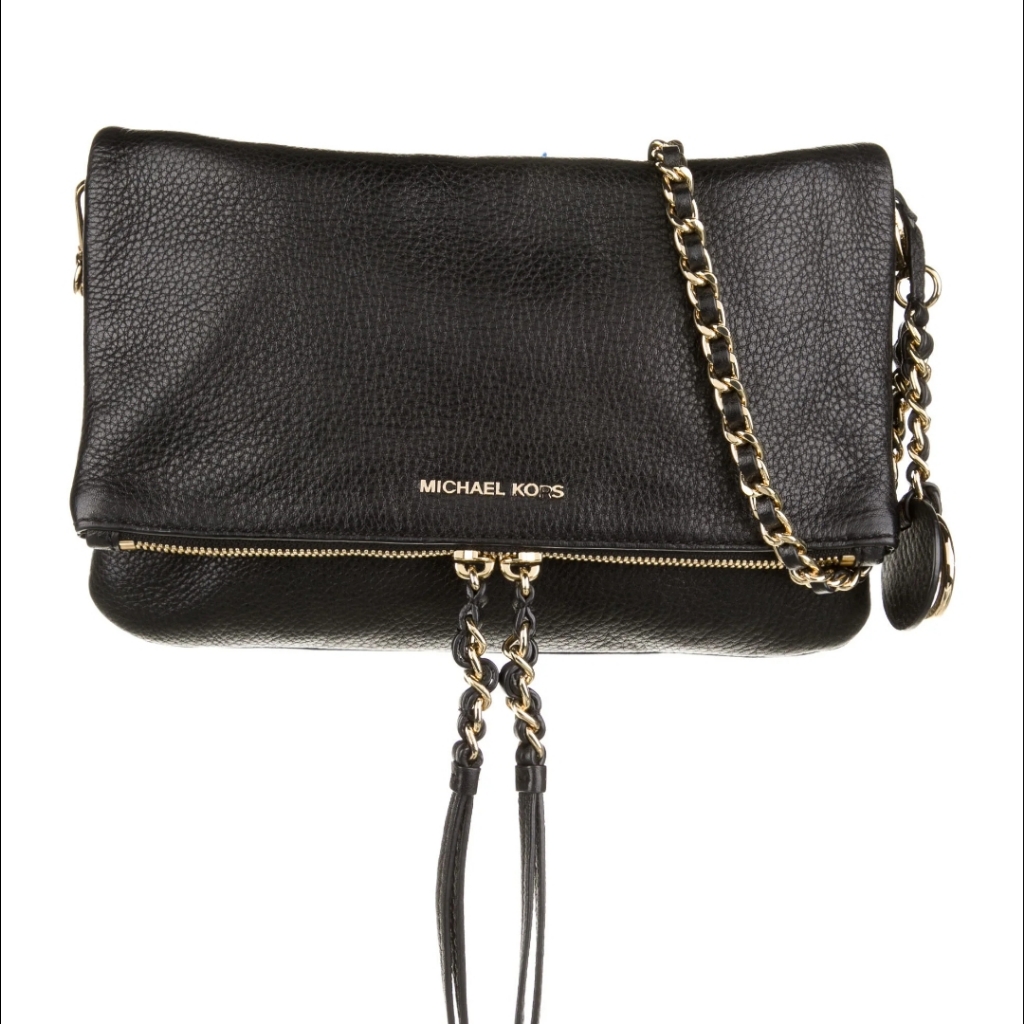 Michael Kors Black Leather Clutch With Gold Chain